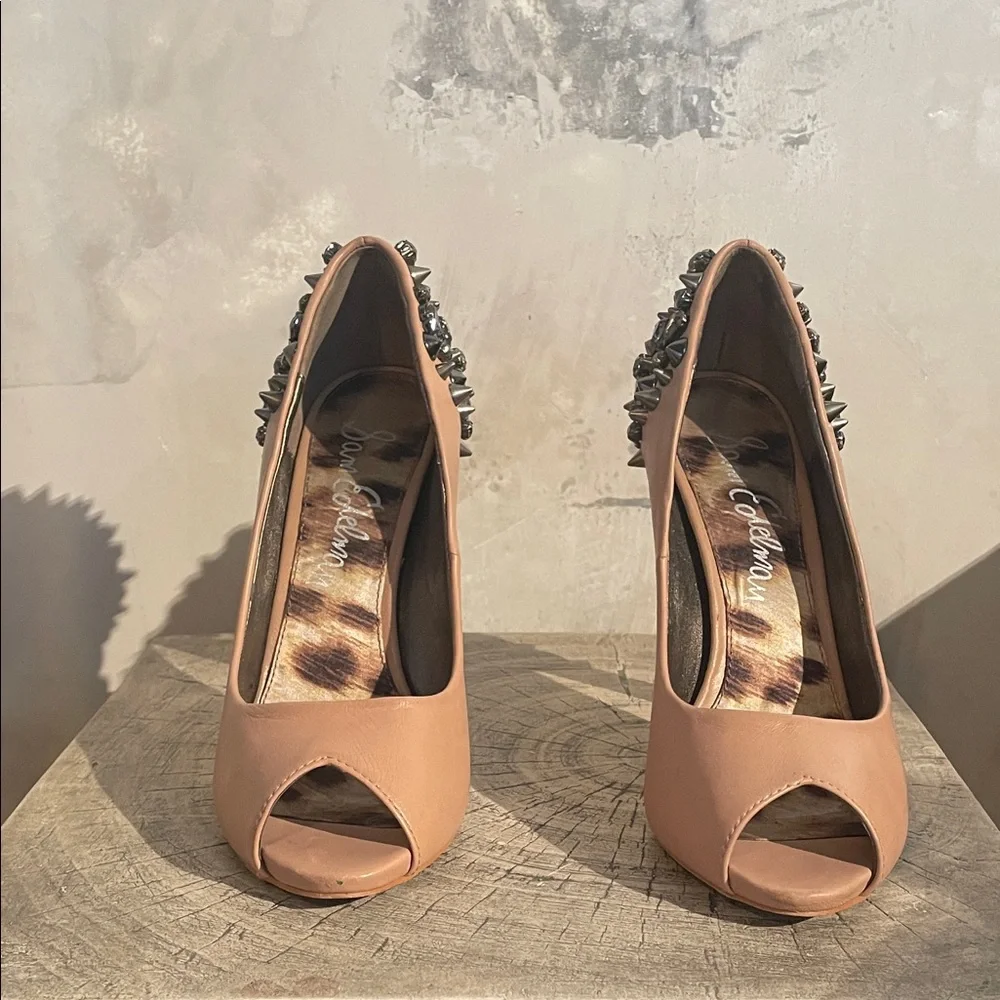 Sam Edelman Tan Peep Toe Heels with Studded Back